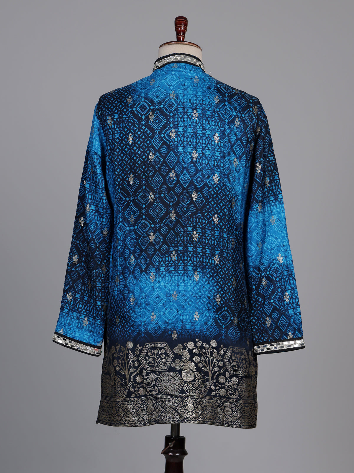 Royal blue bandhani kurta suit with zari embellished borders