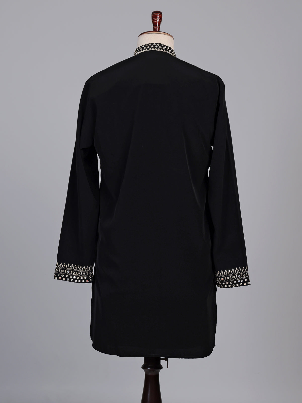 Black cotton blend kurta suit with gold mirror work
