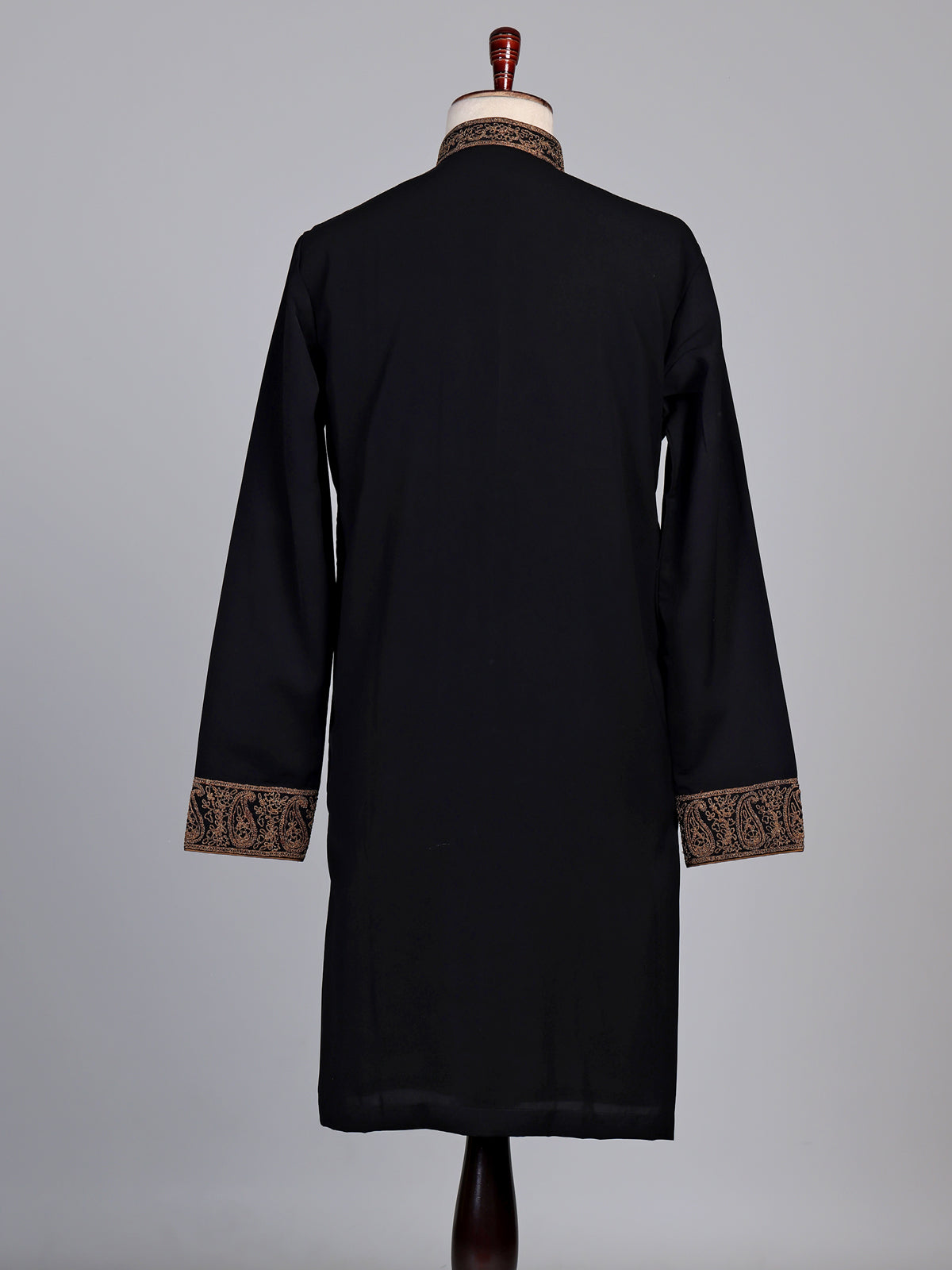Black cotton kurta suit with antique bronze tilla embroidery