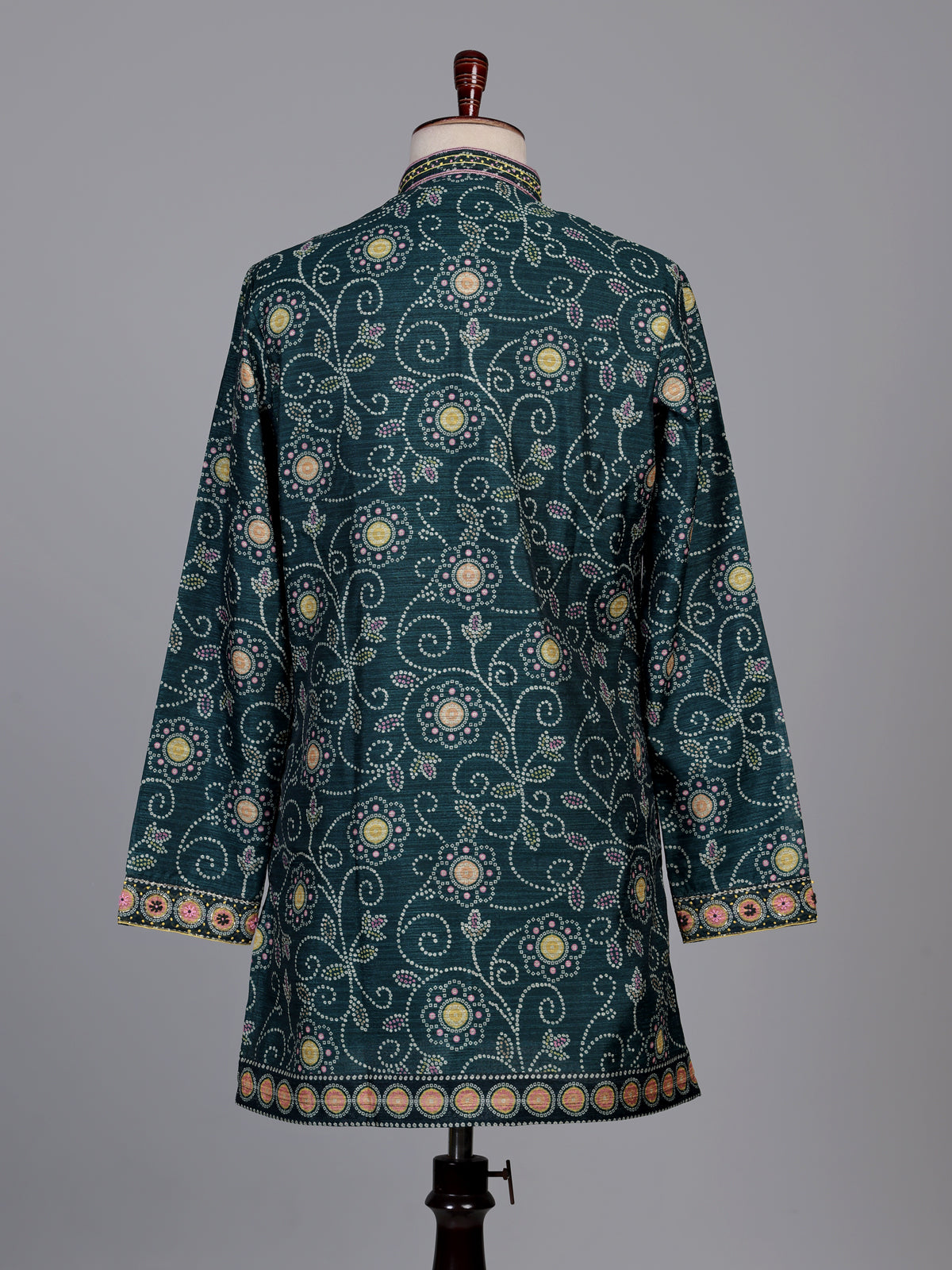 Bottle green bandhani silk kurta suit with multicolour thread work