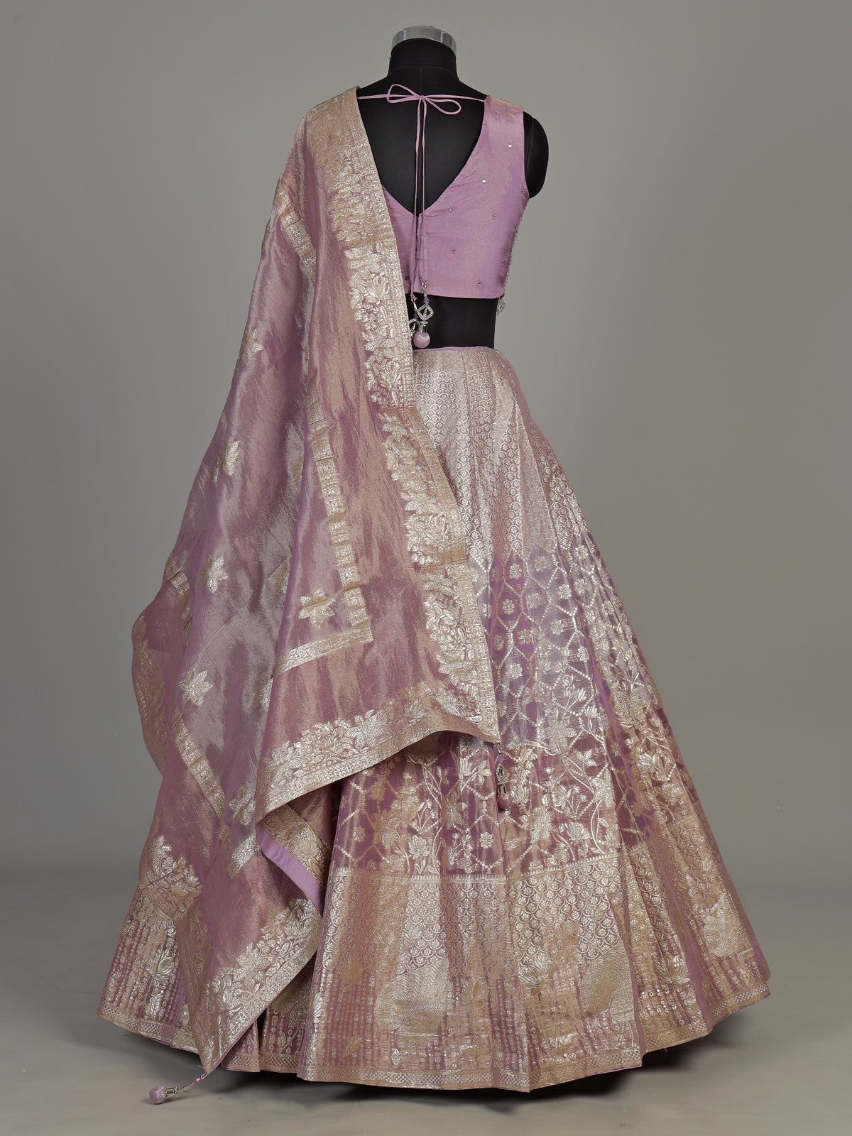 Lavender purple banarasi silk lehenga choli with zari embellishments