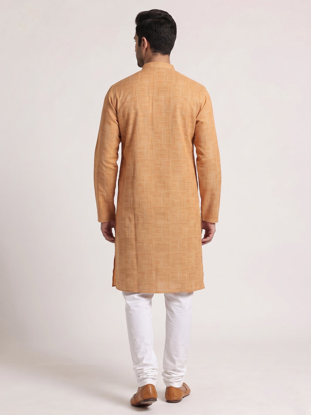 Mustard yellow textured cotton kurta suit