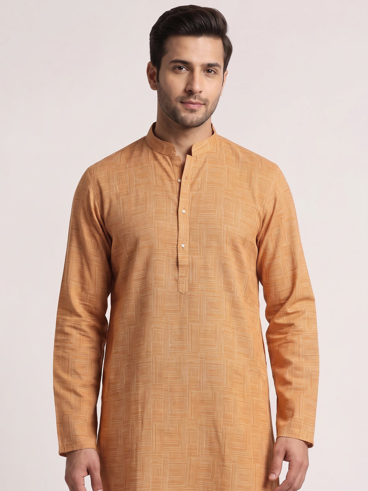 Mustard yellow textured cotton kurta suit