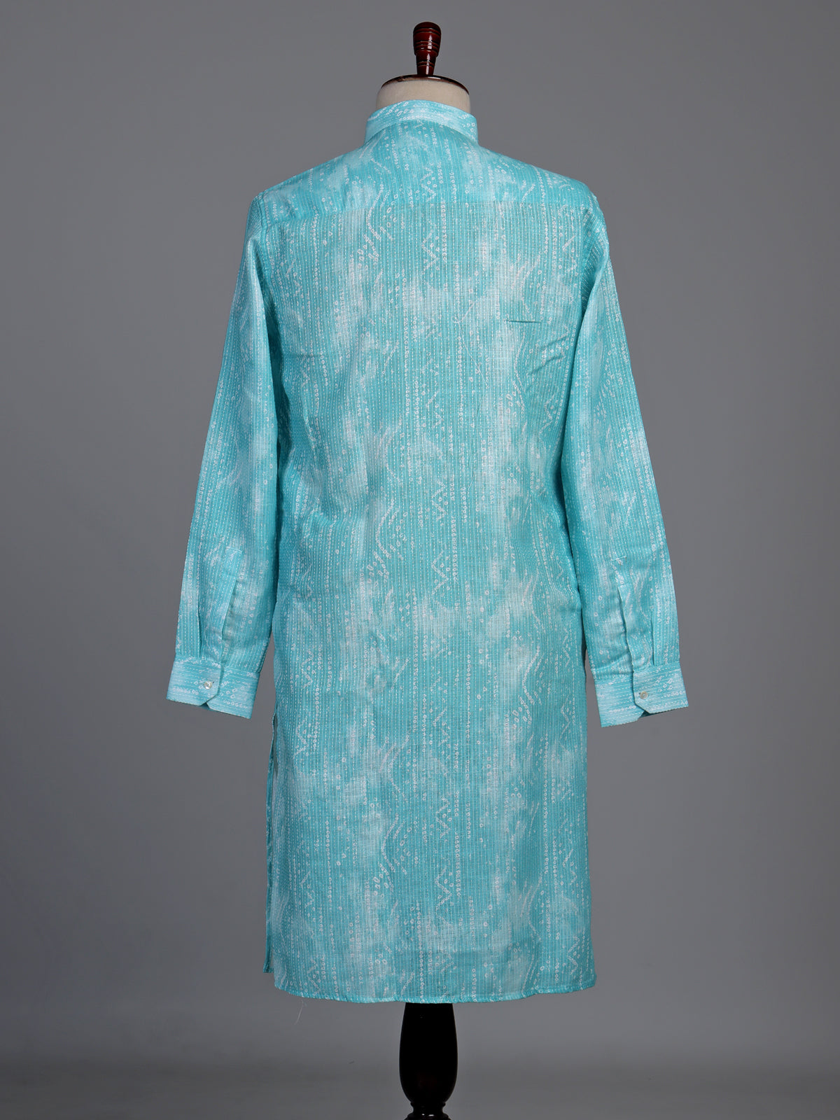 Turquoise blue cotton kurta suit with white kantha effect print