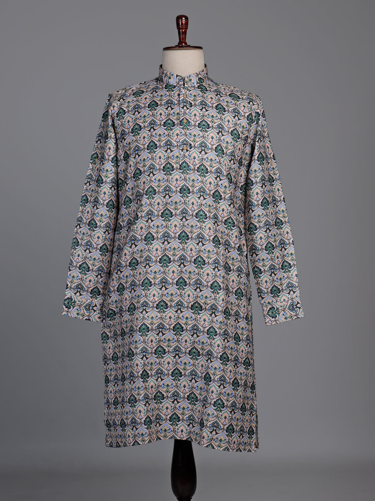 Cream kurta suit with multicolour persian architectural mosaic print