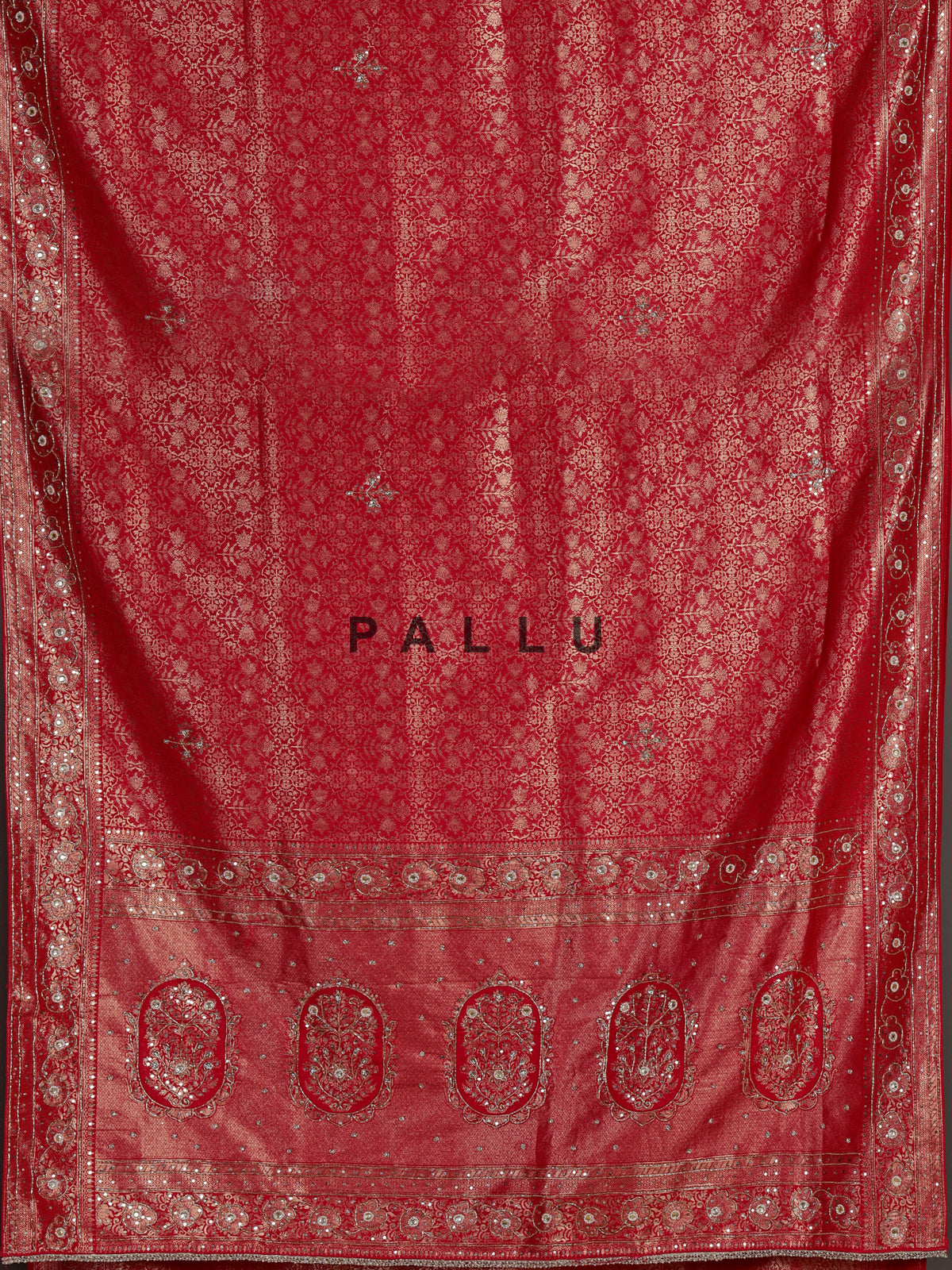 Rani pink kanjivaram silk saree with intricate sequins and mirror detailing