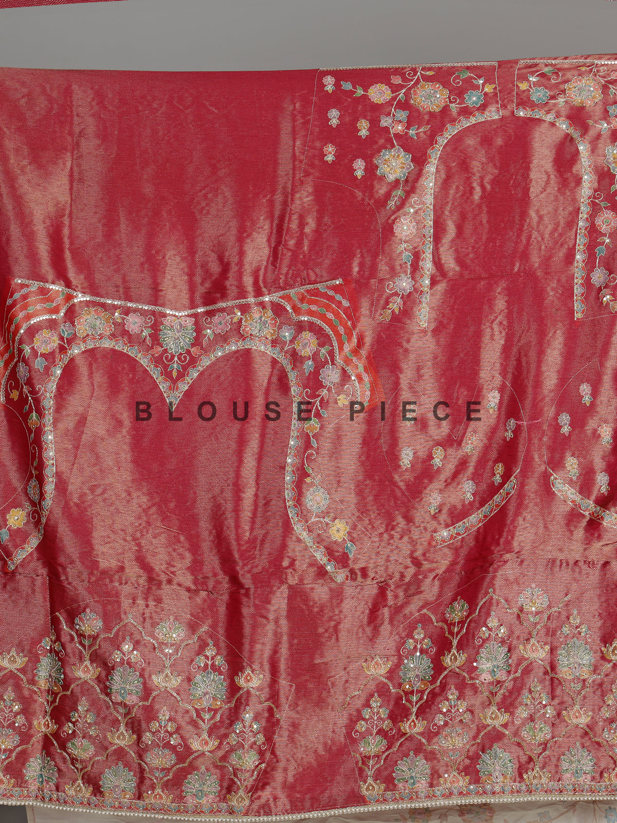 Cream pashmina saree with floral motifs and contrasting embellished border