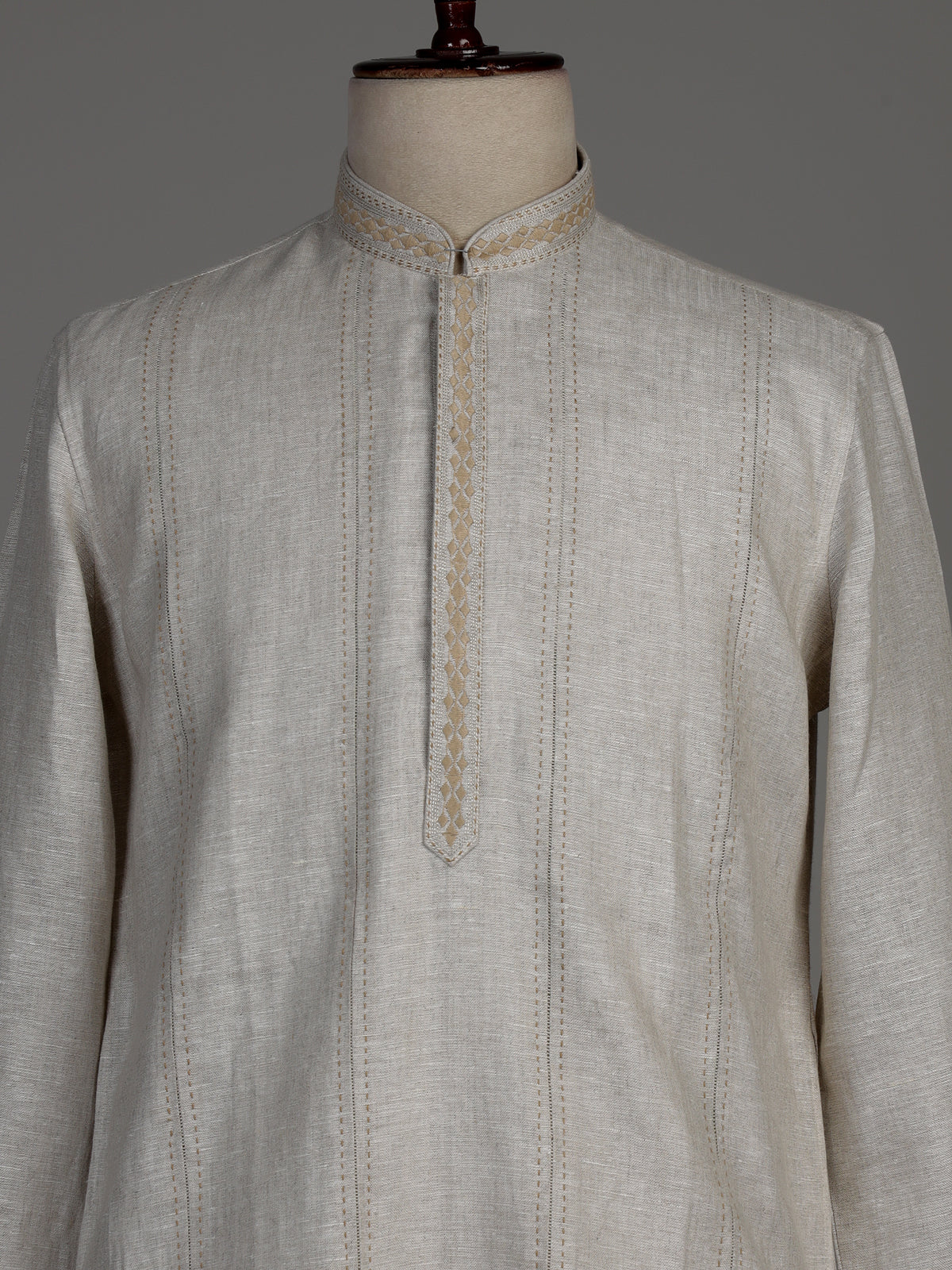Light beige Chanderi silk kurta suit with tonal embroidery for mens