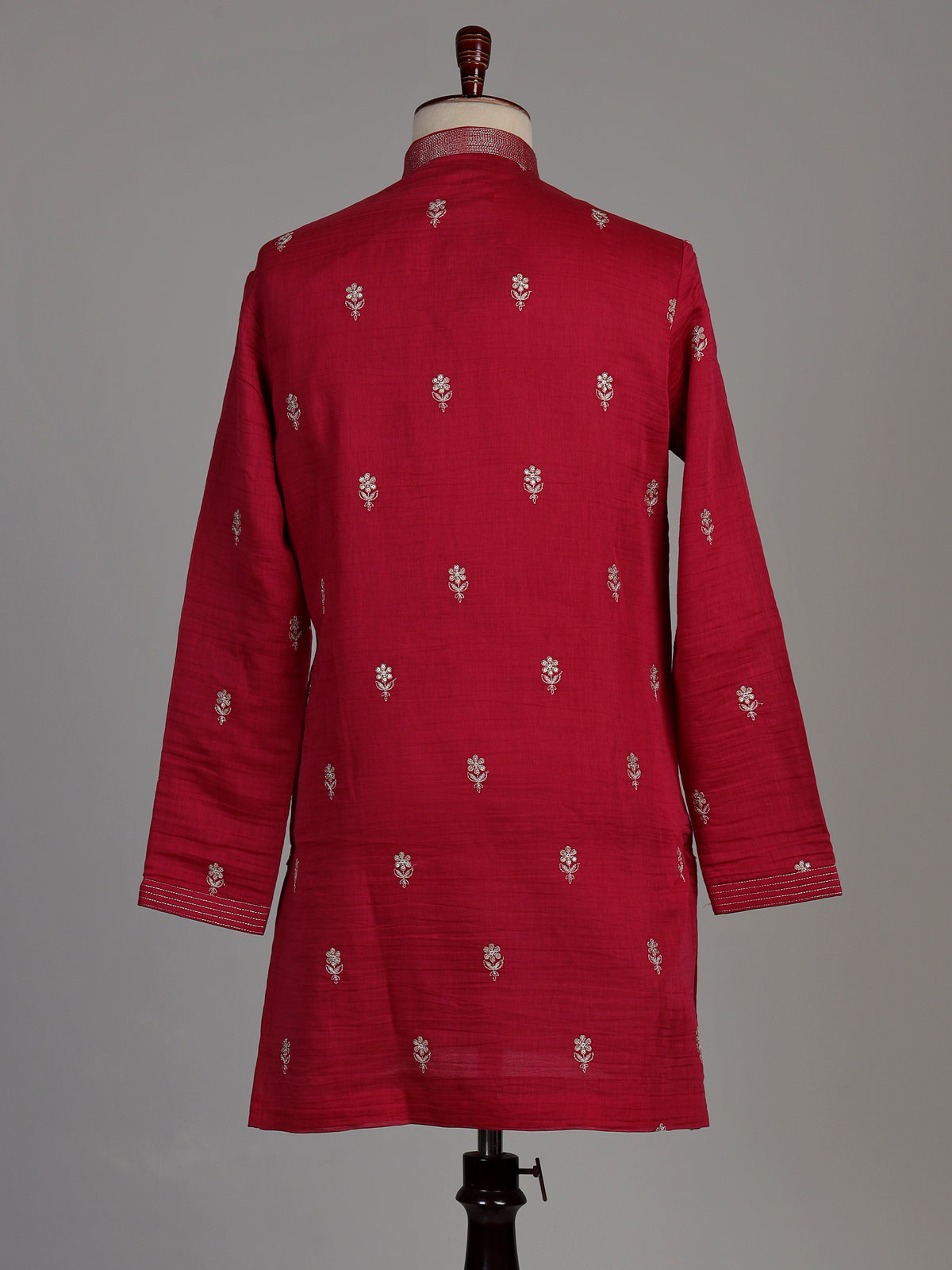 Maroon silk kurta suit with intricate floral embroidery for mens