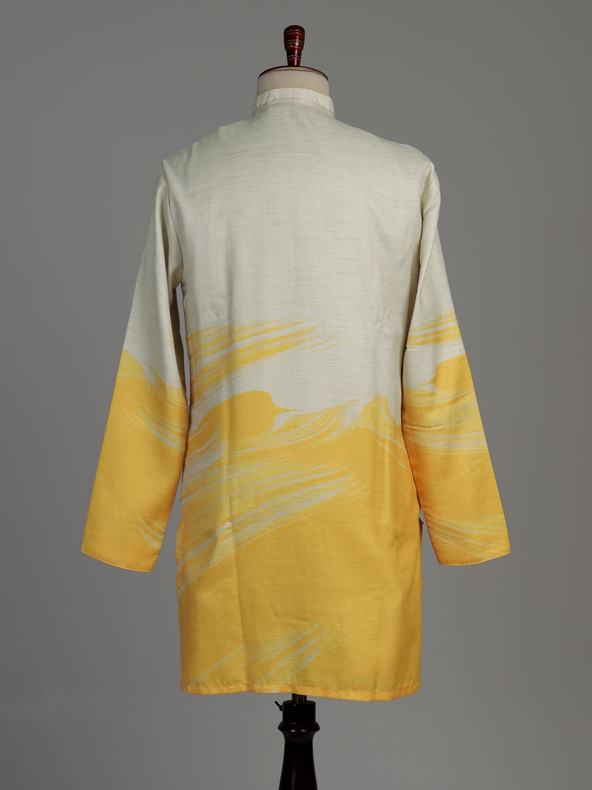 Yellow and off-white silk kurta suit with botanical prints for mens