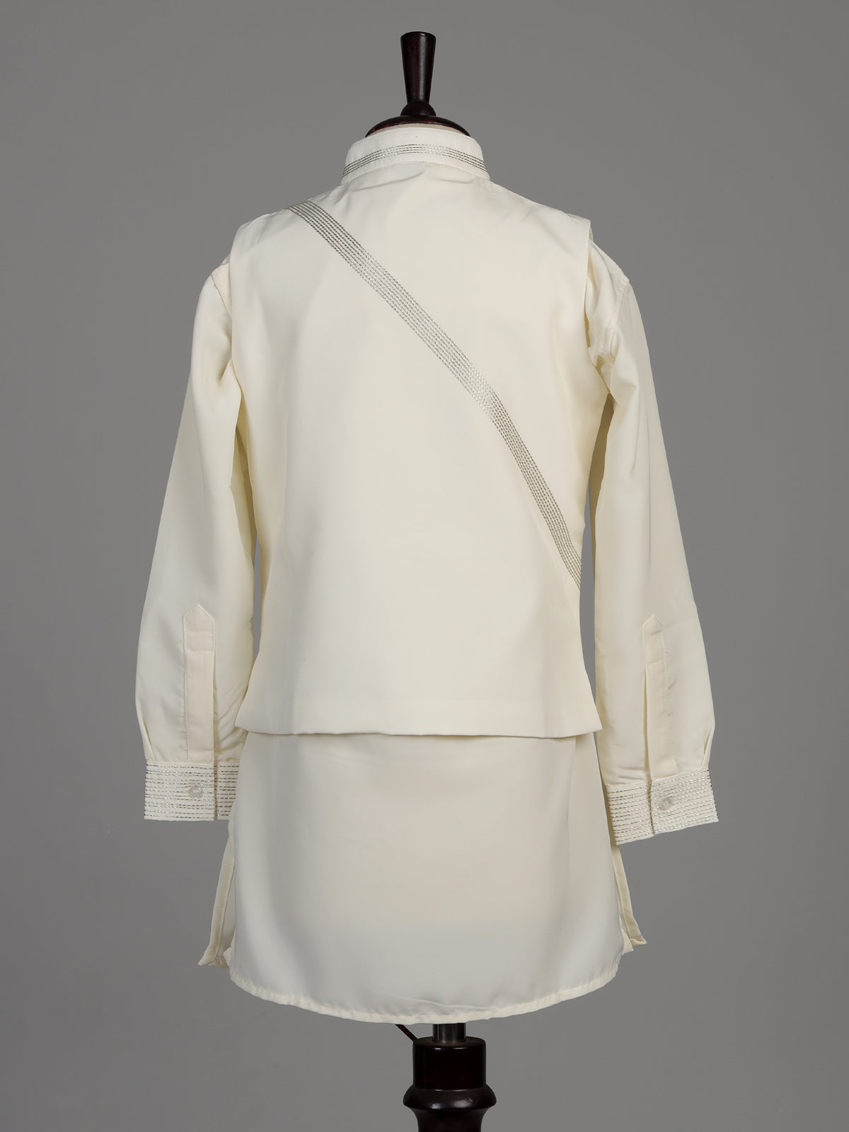 Cream silk blend boys waistcoat set with metallic geometric embroidery