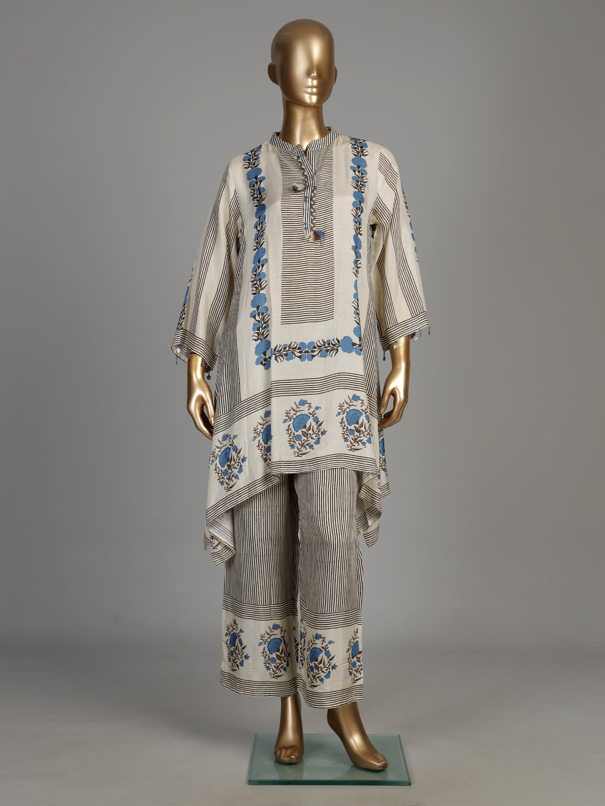 Blue grey mughal print women kurti set