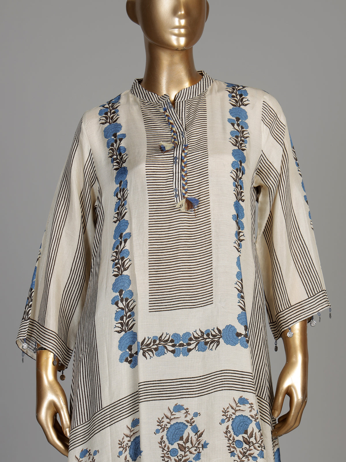 Blue grey mughal print women kurti set