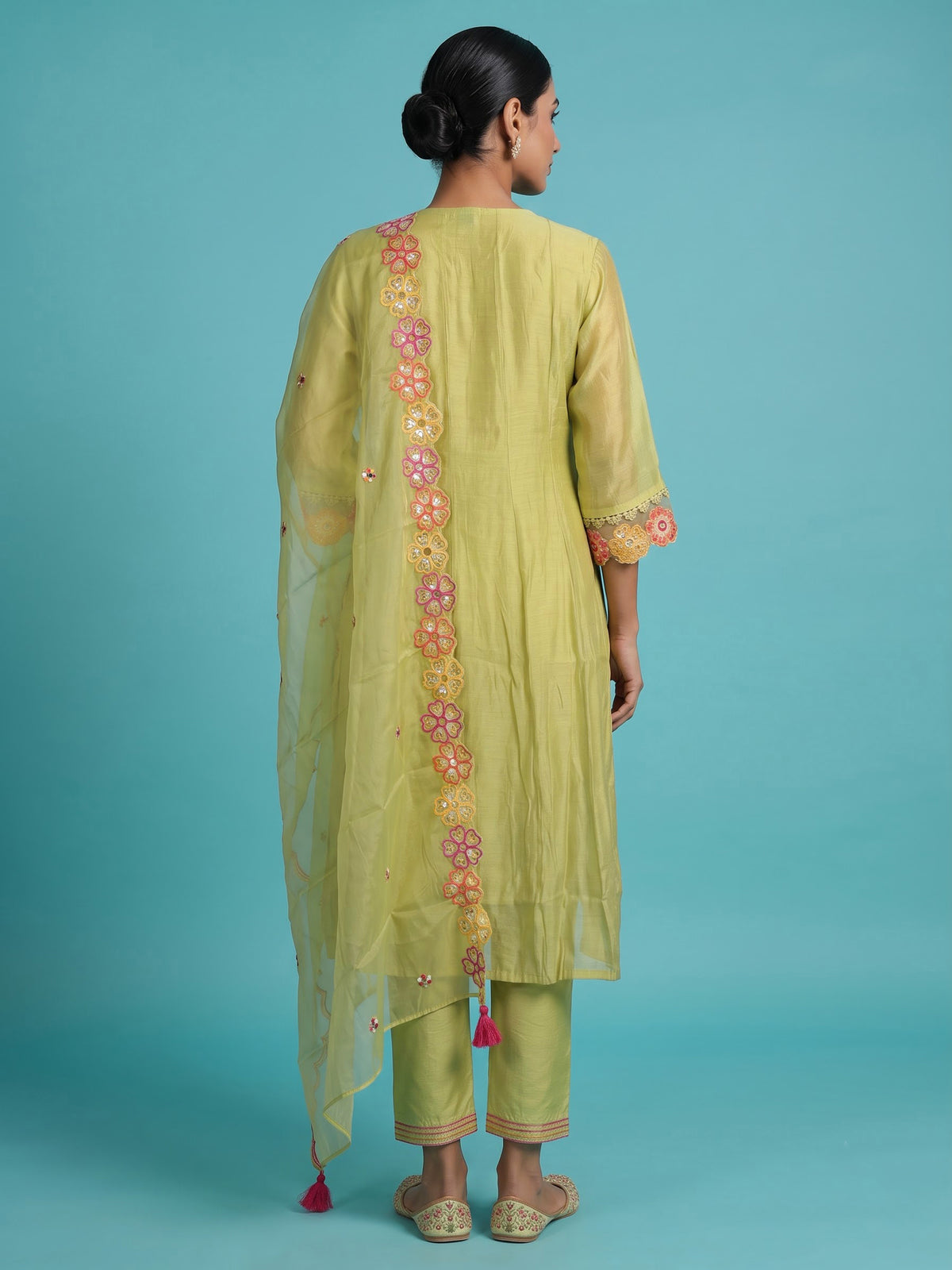 Green mirror rosette women kurti set