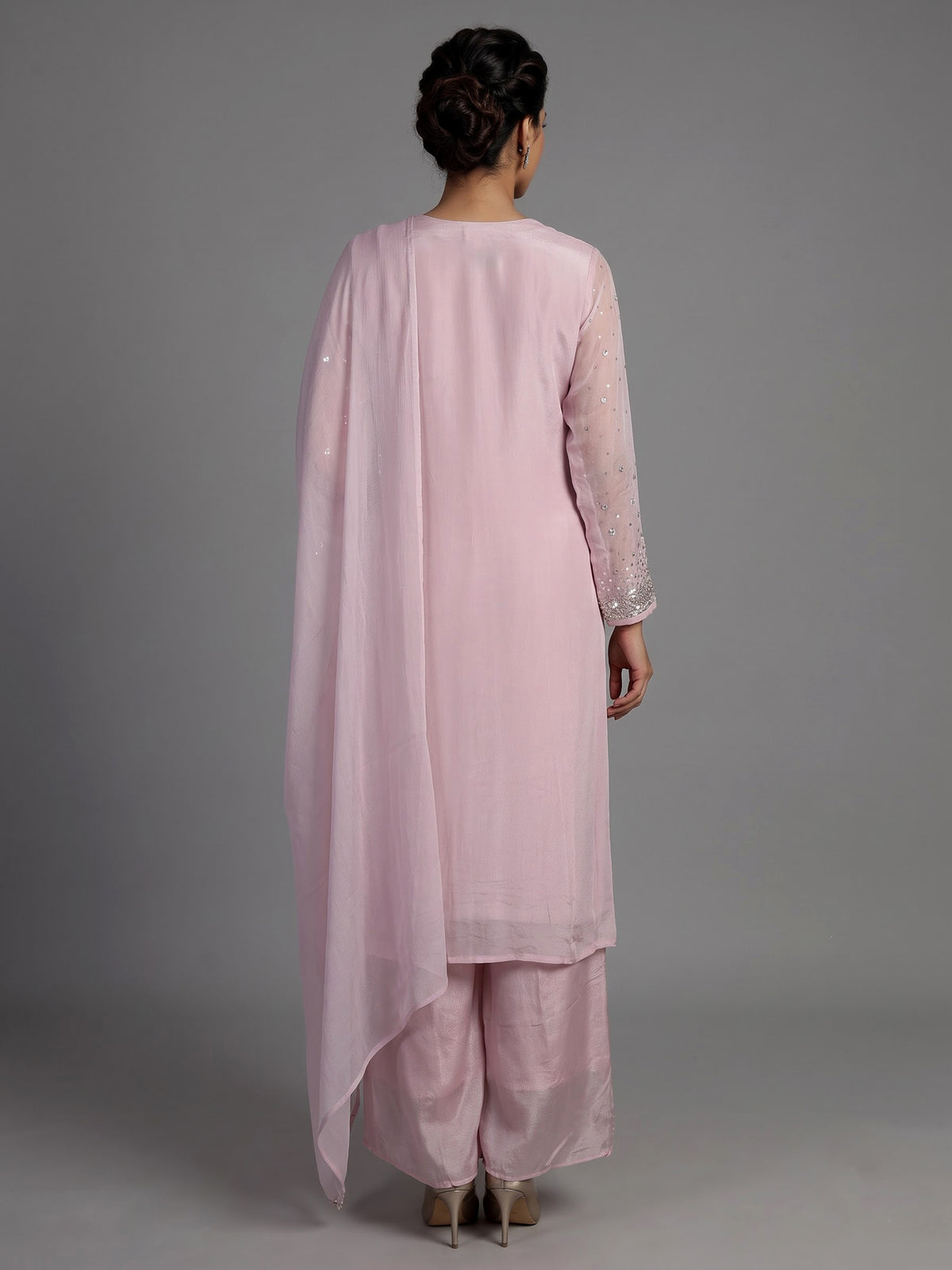 Pink celestial vine women kurti set with dupatta