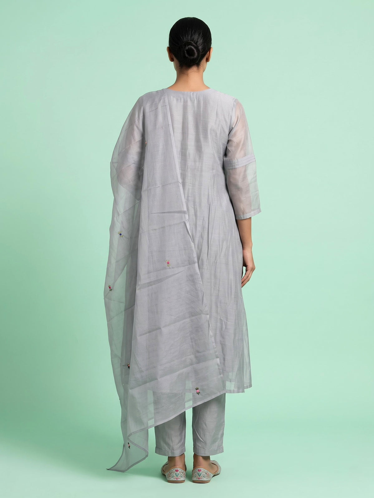 Grey rose garden women kurti set with dupatta