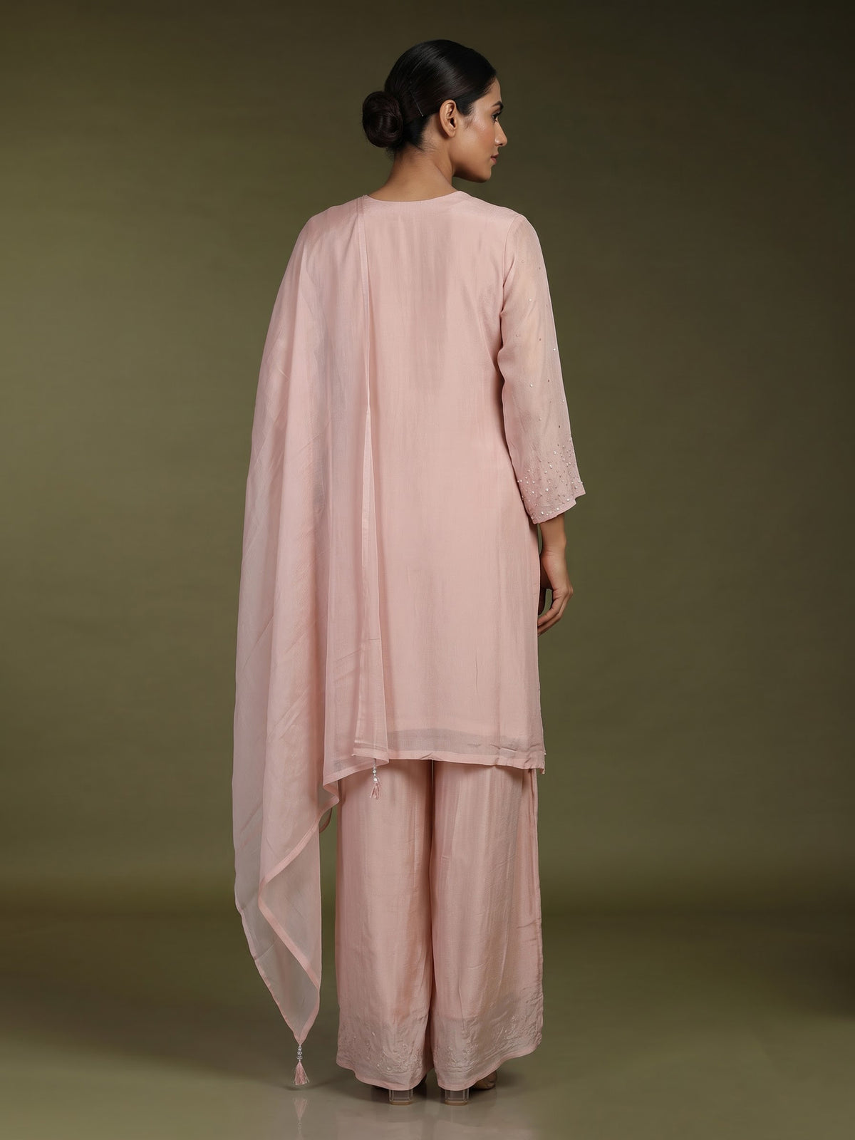 Onion pink tissue silk floral women kurti set