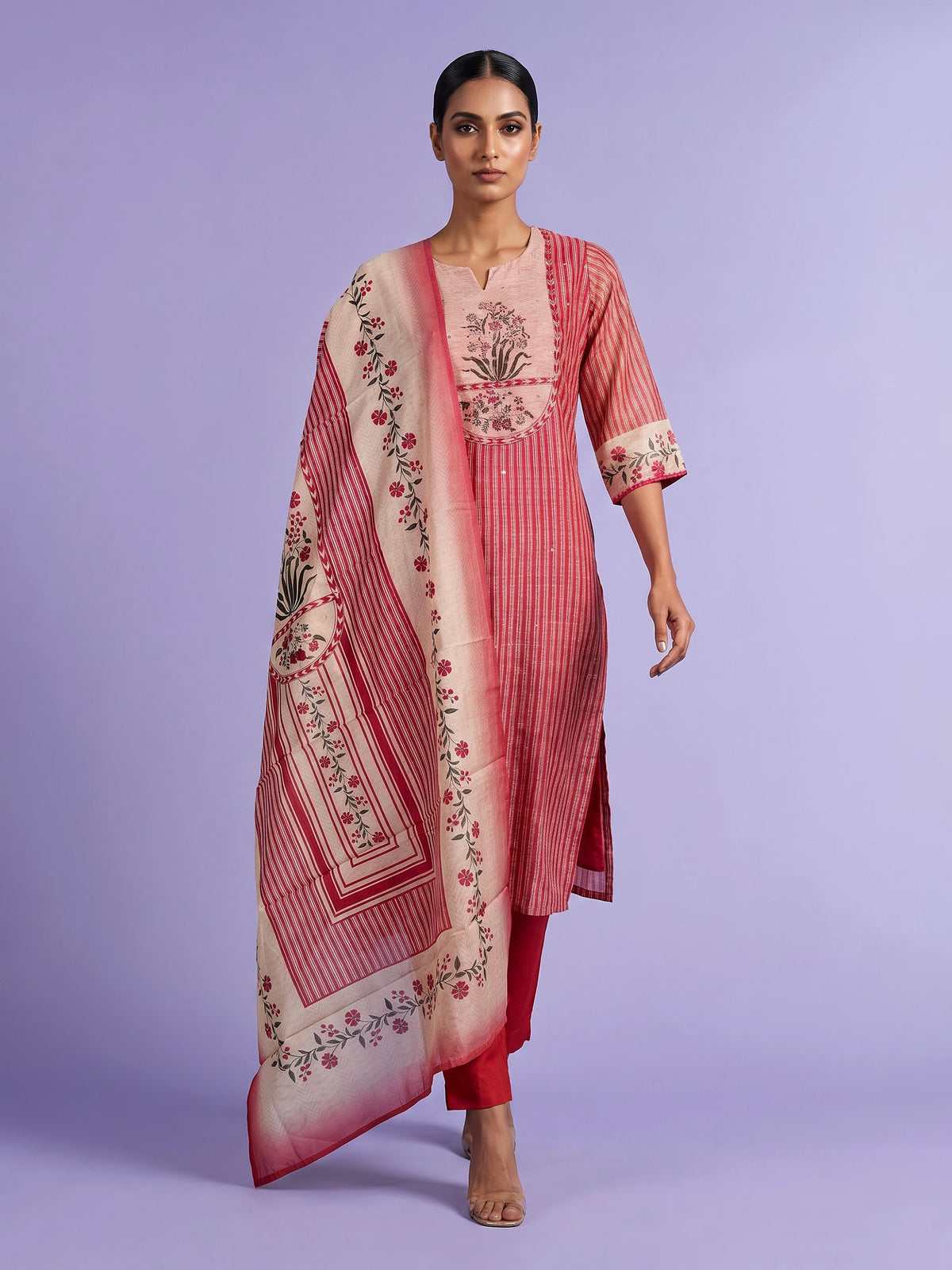 Maroon cypress print women kurti set