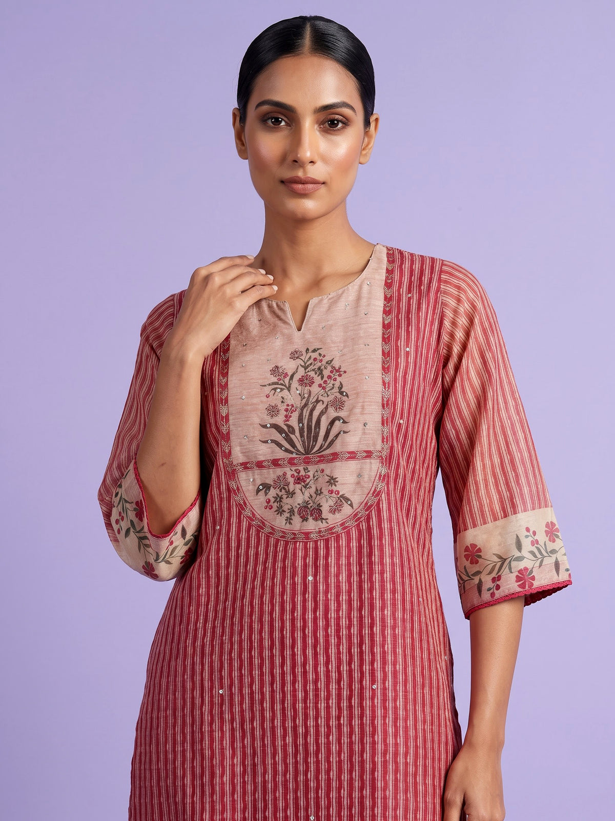 Maroon cypress print women kurti set