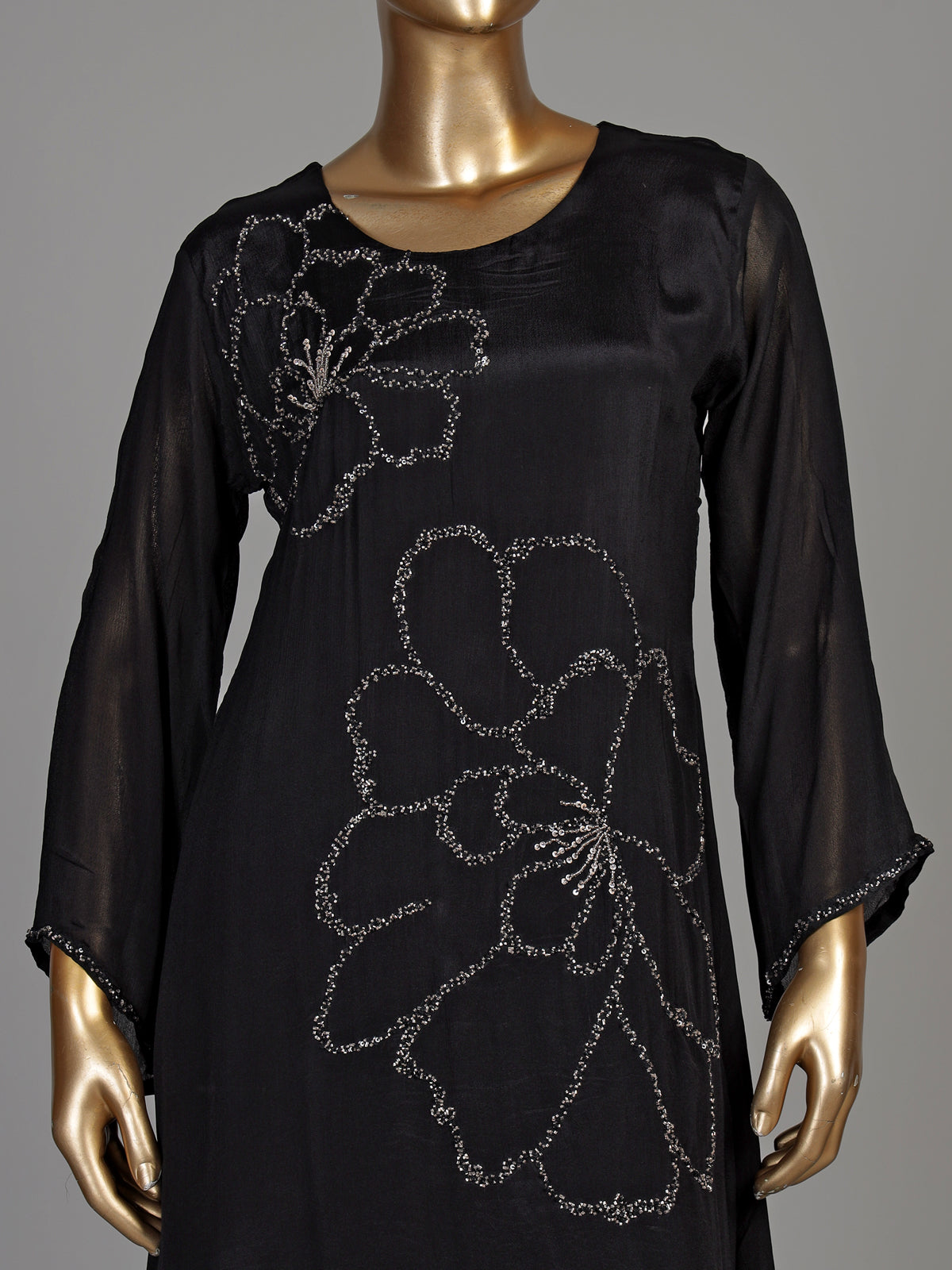 Black abstract blossom women kurti set