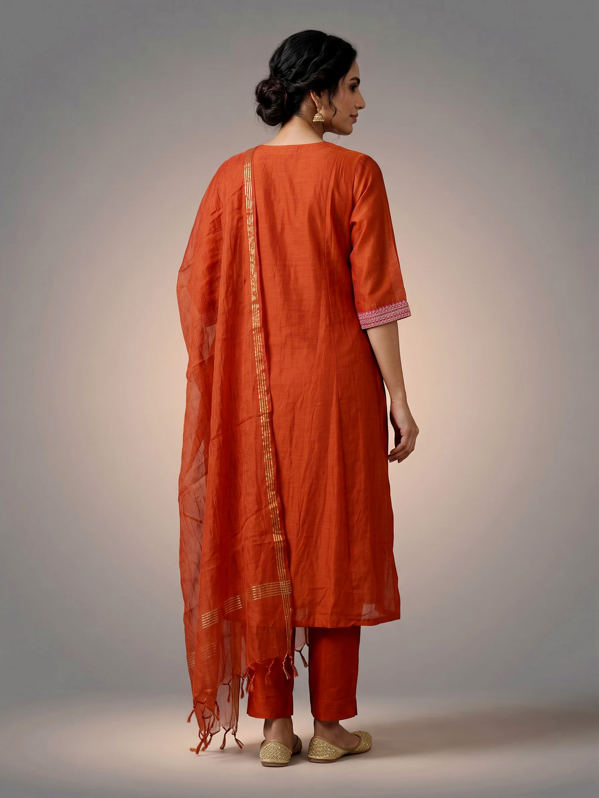 Rust orange Mughal paisley women kurti set