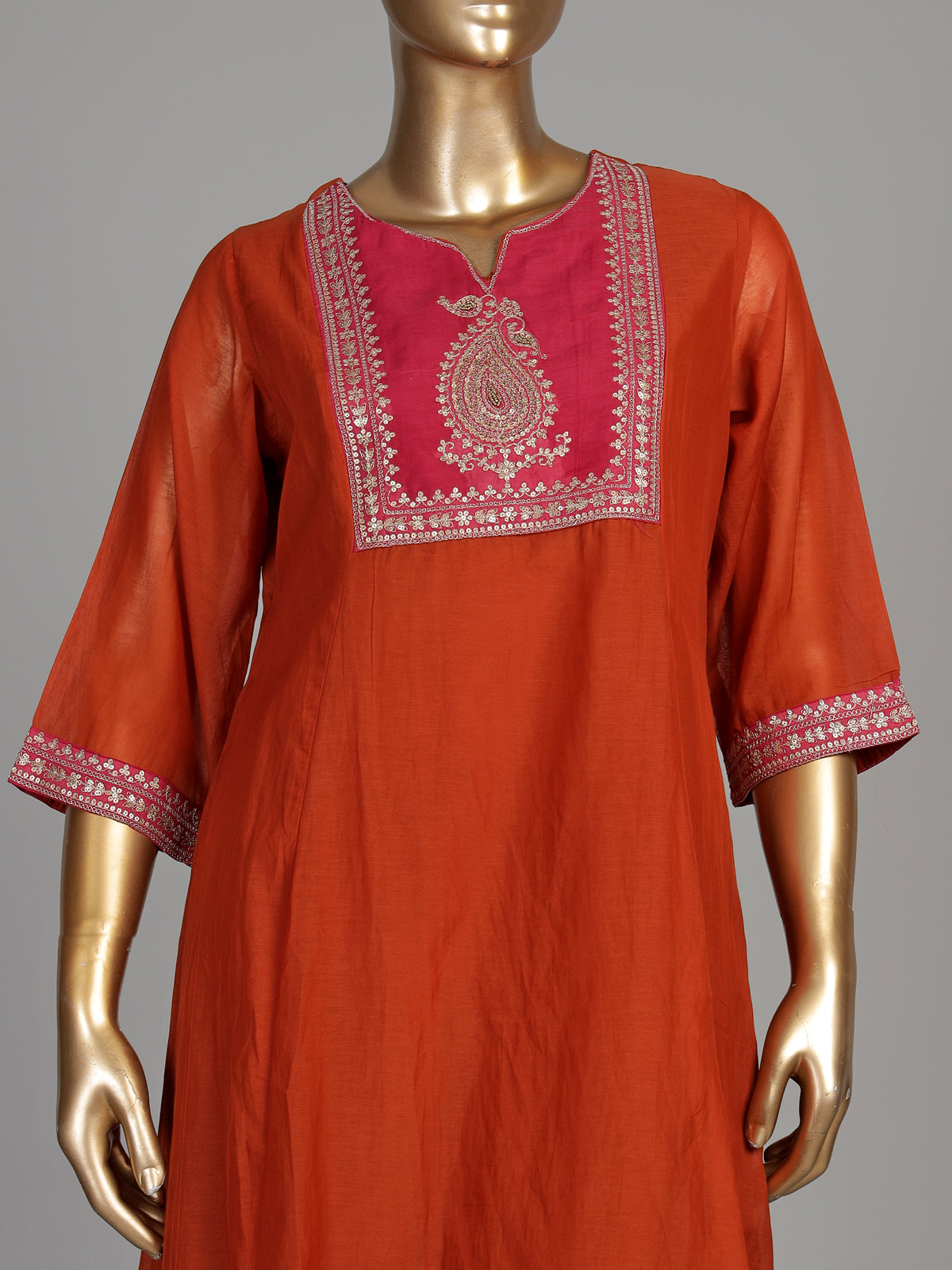 Rust orange Mughal paisley women kurti set