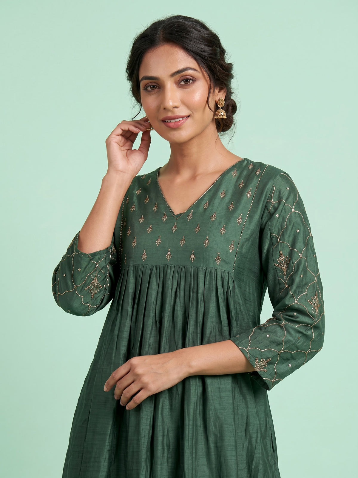 Green empire floral women kurti set