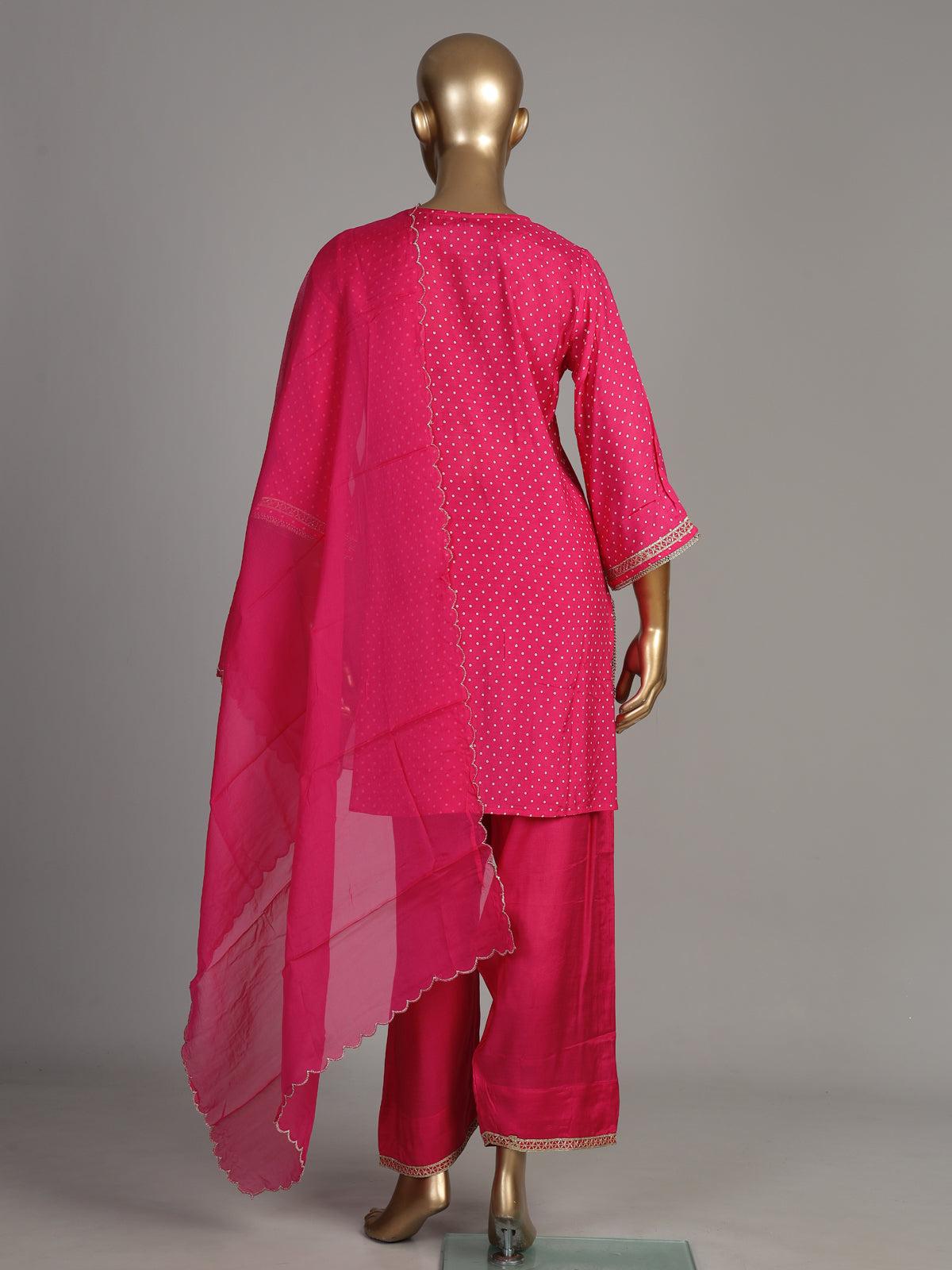 Rani pink Bandhani scallop women kurti set