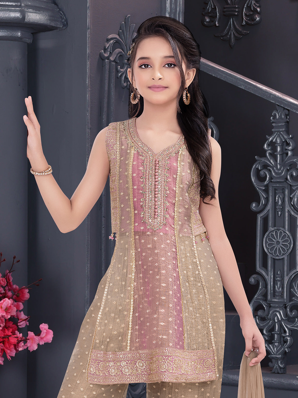 Beige designer girl palazzo suit