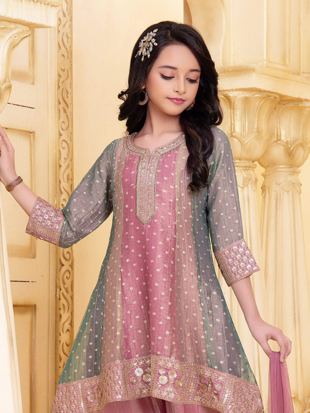 Multicolour festive girl salwar suit with dupatta