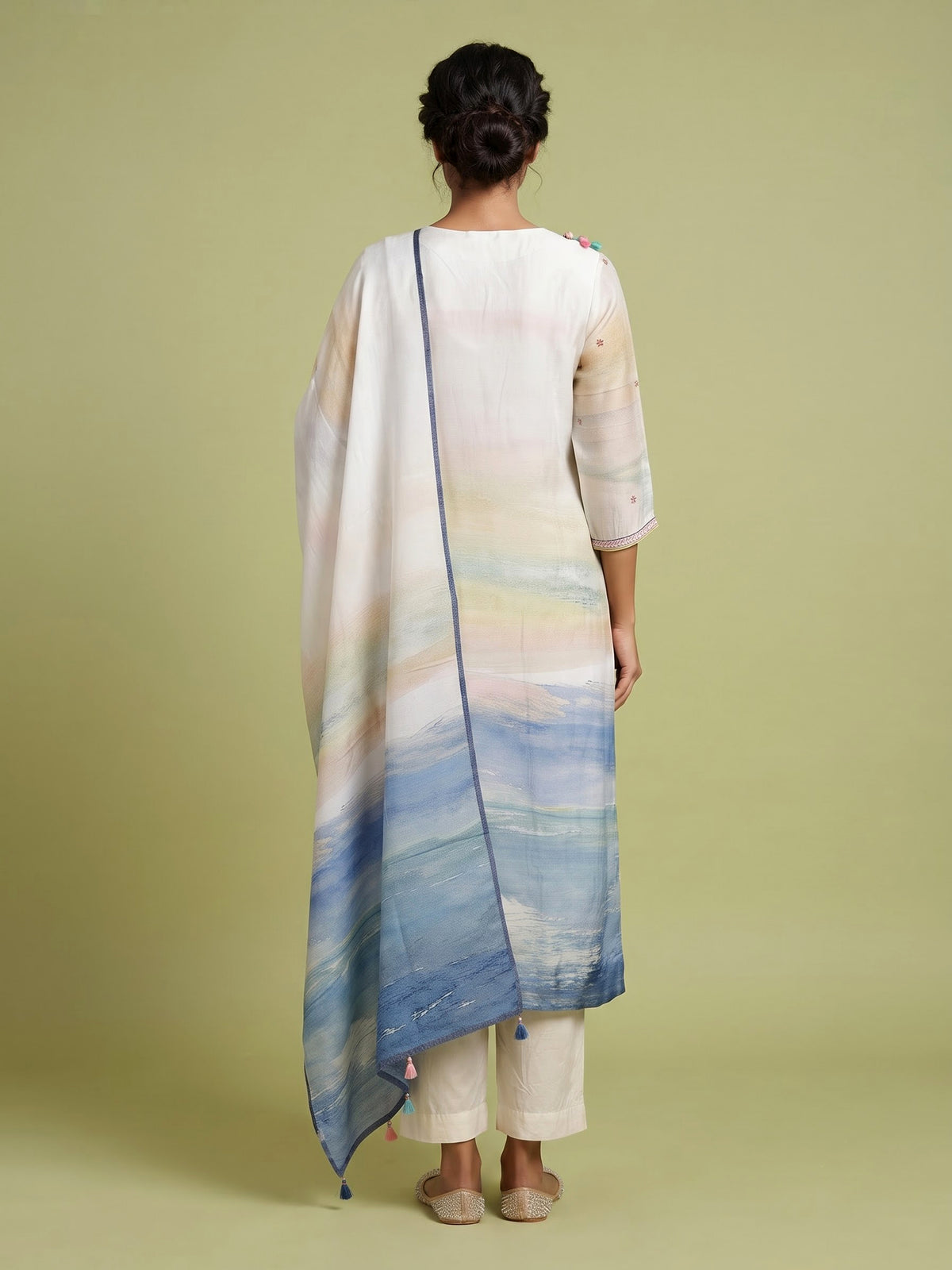 Beige watercolor bloom women kurta set