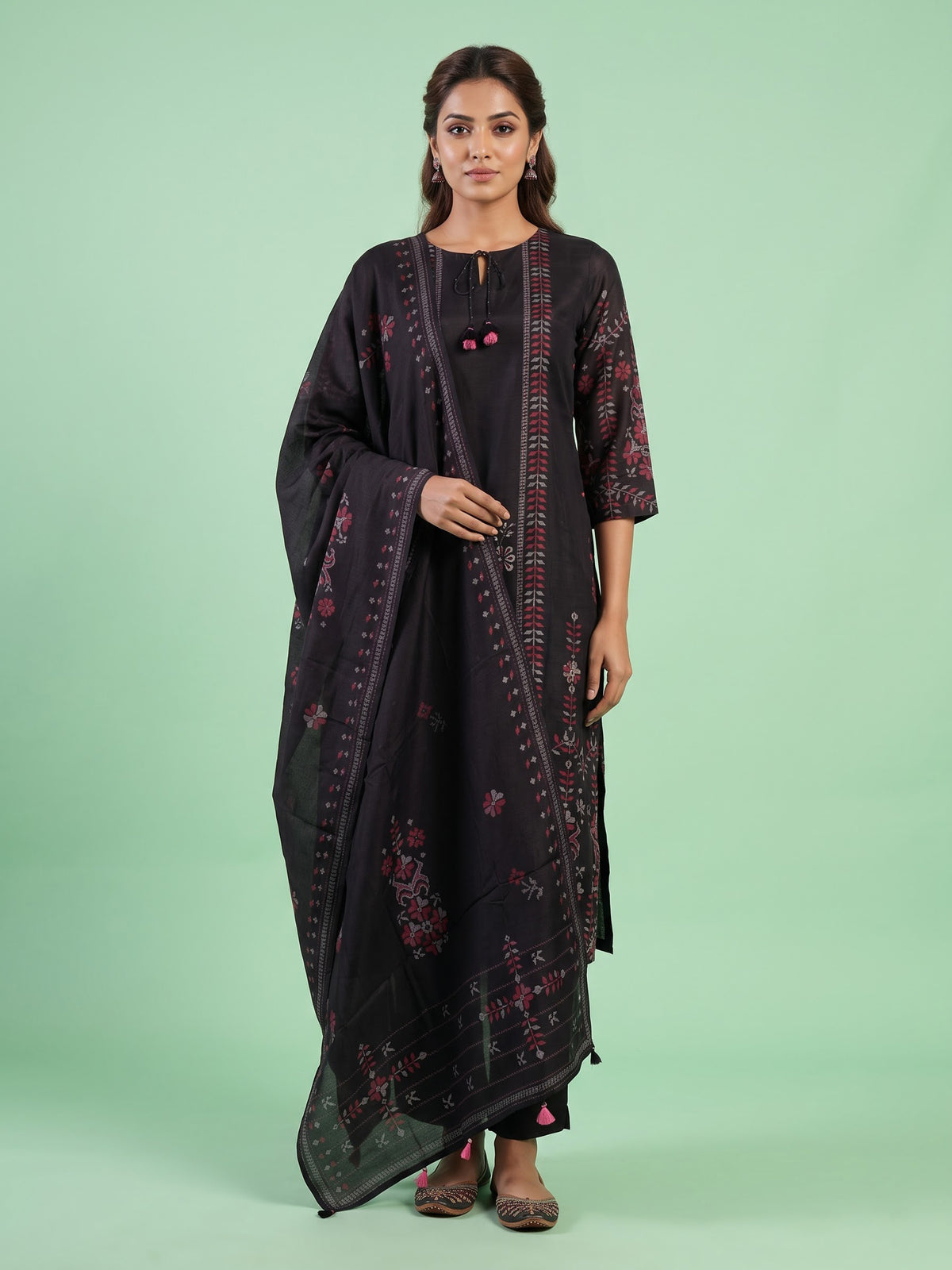 Black chevron vine women kurta set