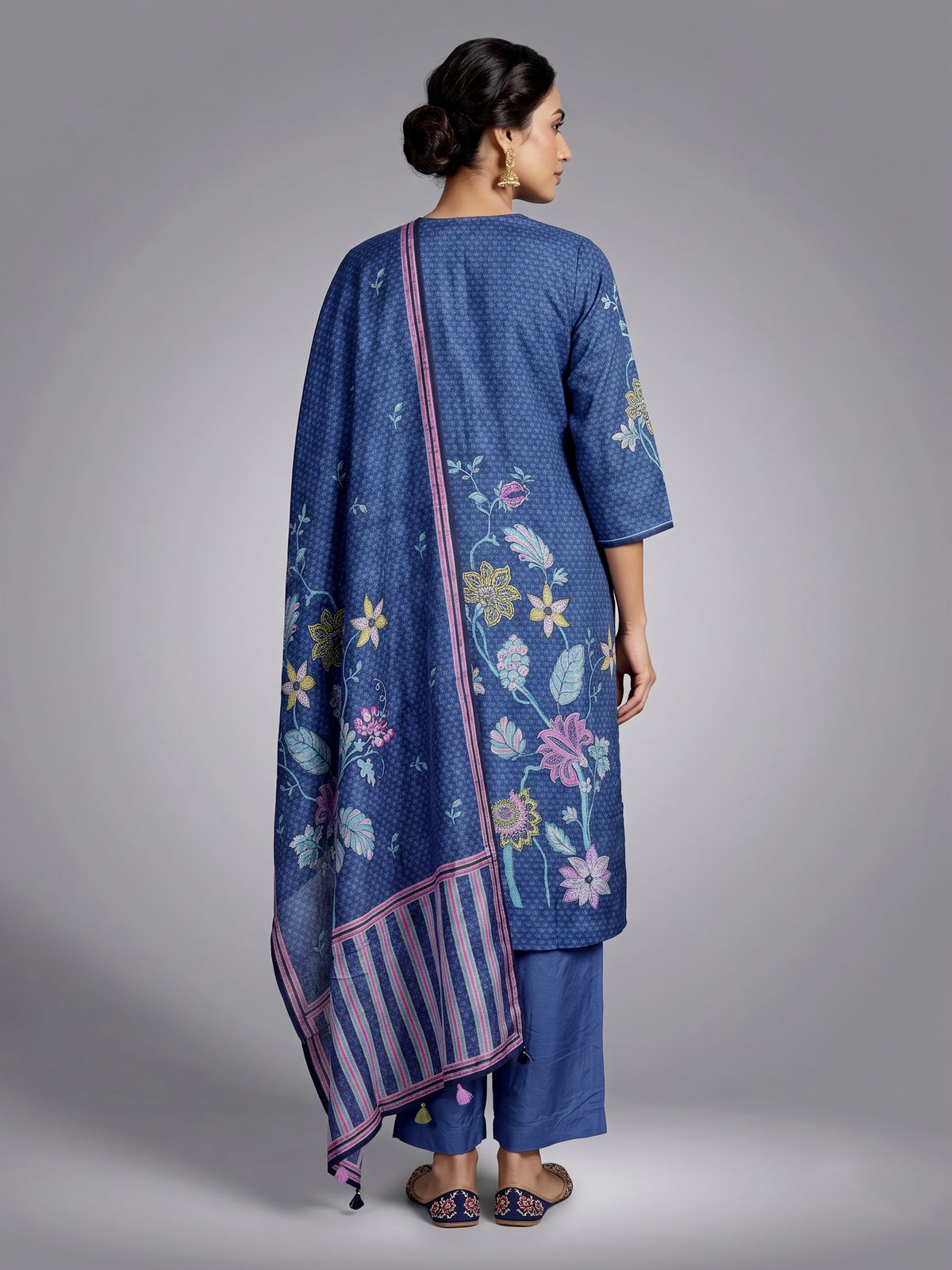 Navy blue pomegranate tree women kurta set