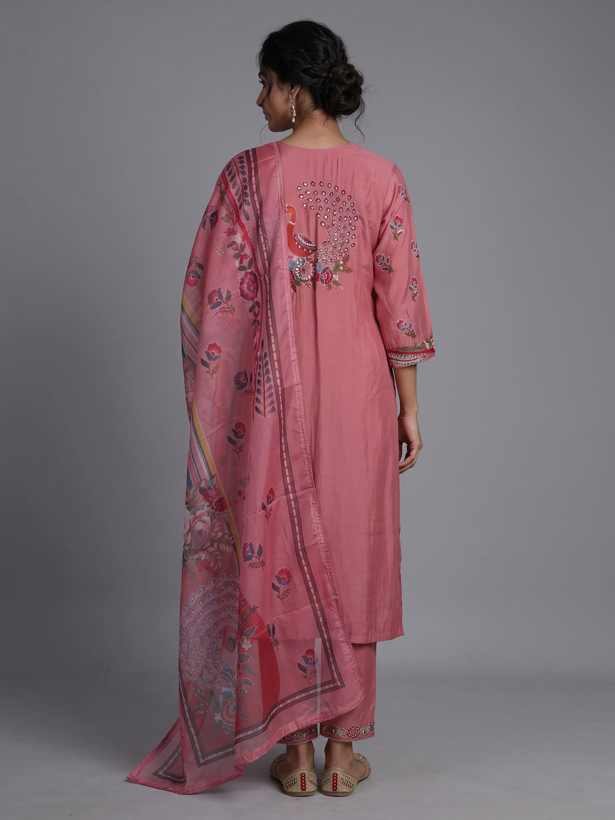 Pink tussar silk kurti set with sequin work