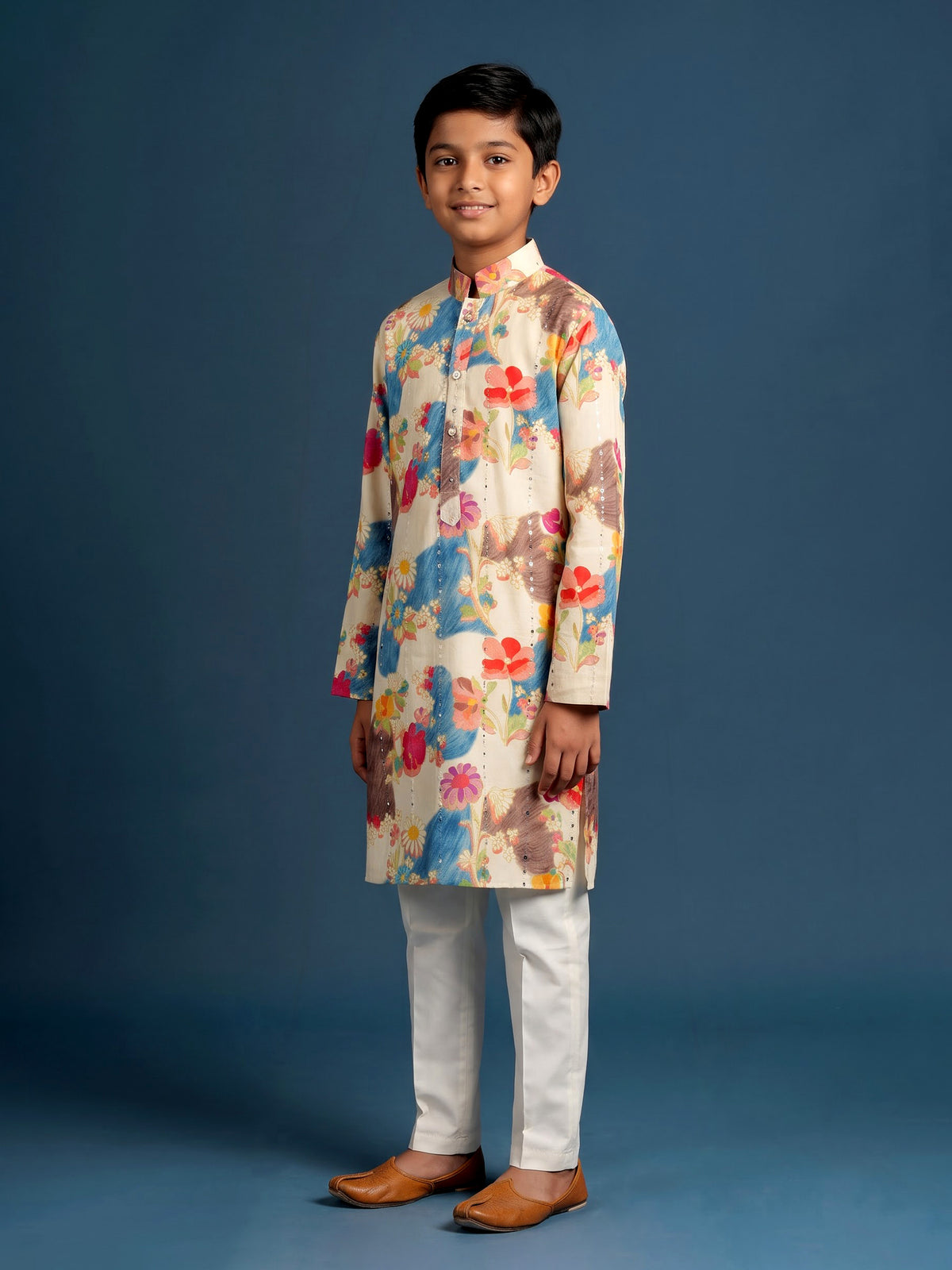 Multicolour watercolor meadow boys kurta suit