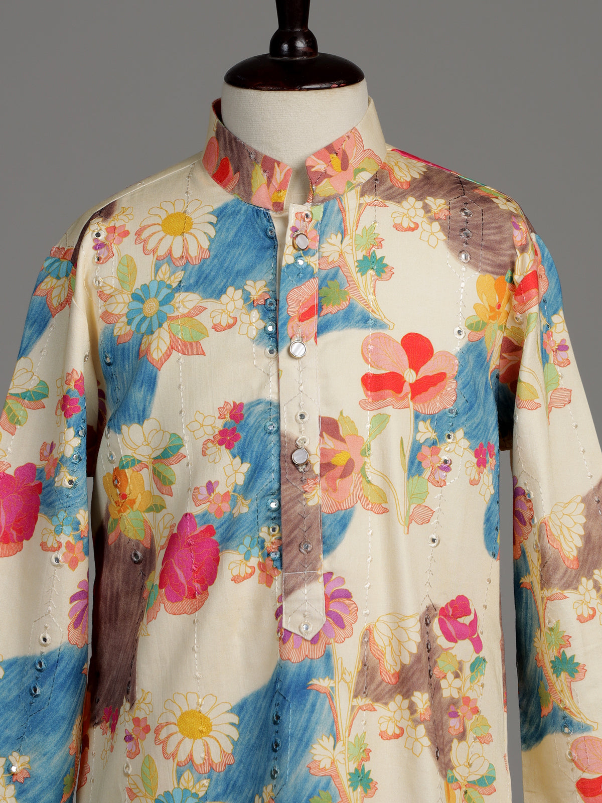Multicolour watercolor meadow boys kurta suit