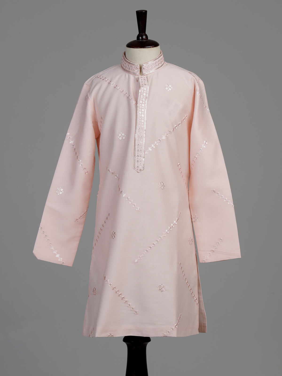 Peach leheriya embroidered boys kurta suit