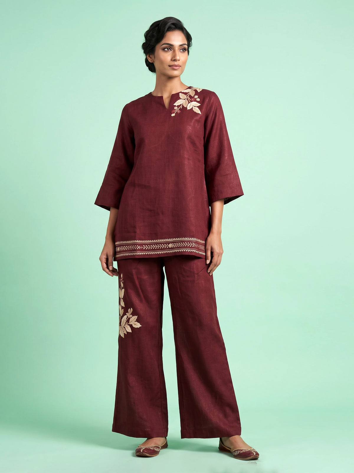 Wine berry sprig women co-ord set