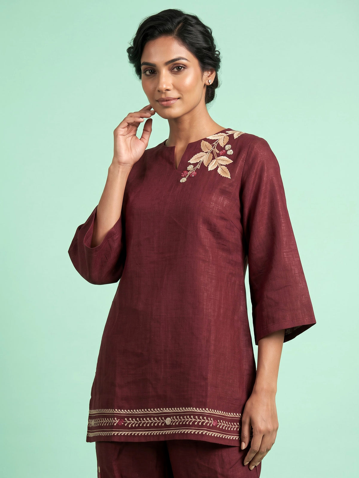 Wine berry sprig women co-ord set