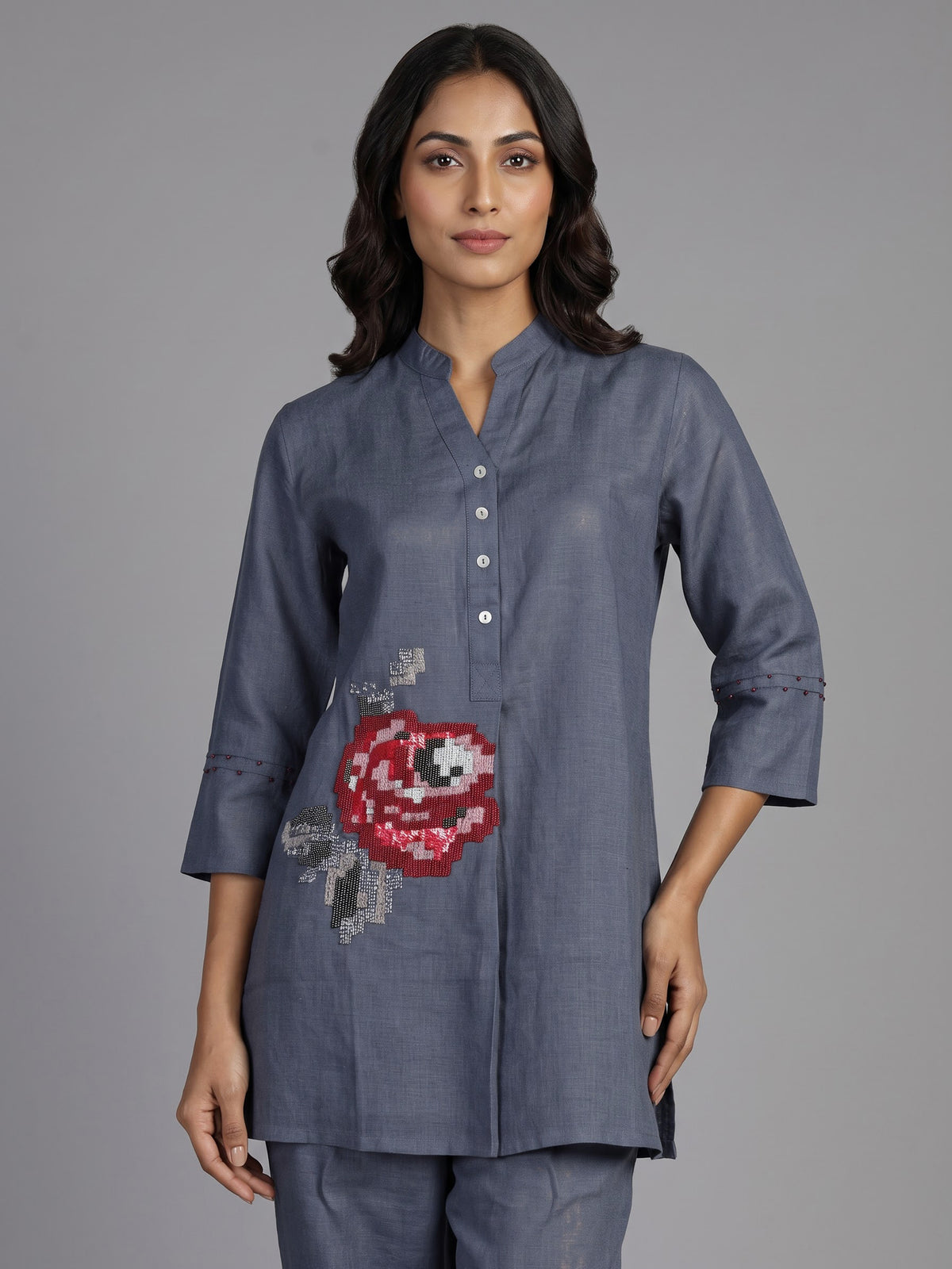 Stone blue rose motif women co-ord set