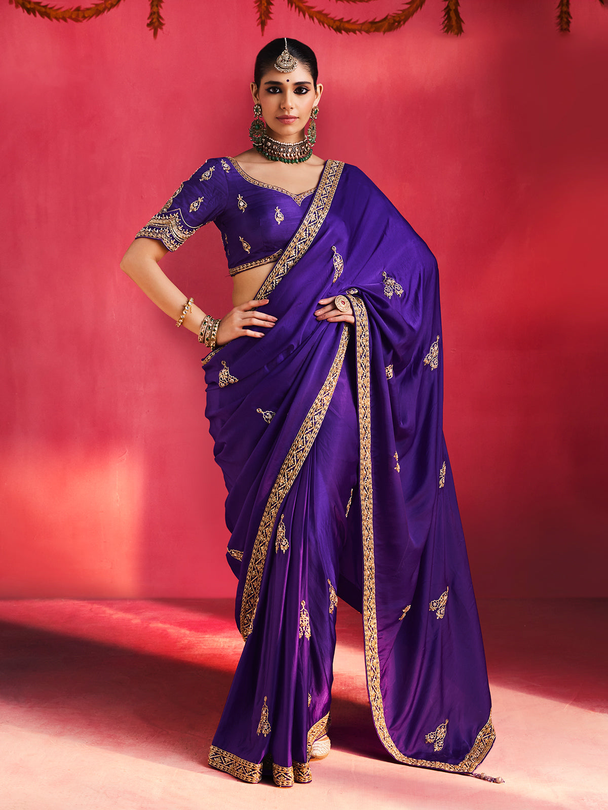 Blue captivating motifs crepe silk women saree