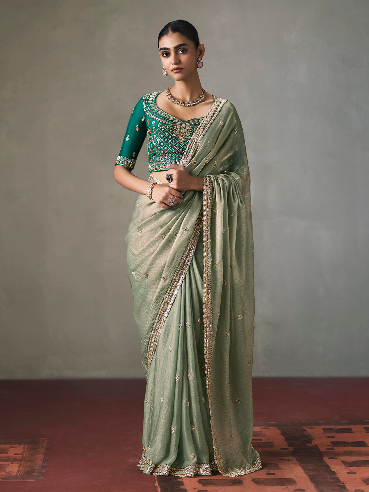 Mint green refreshing sparkle silk blend women saree