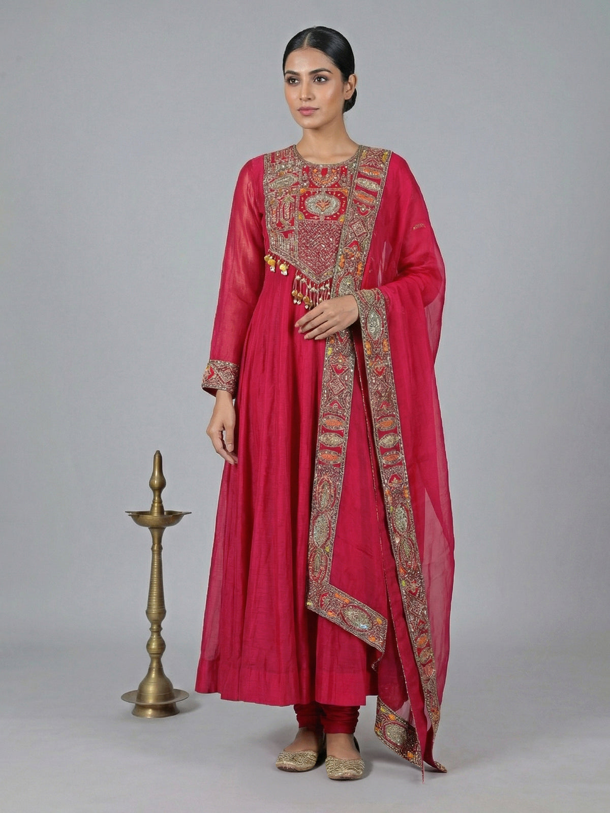 Cotton silk magenta anarkali suit
