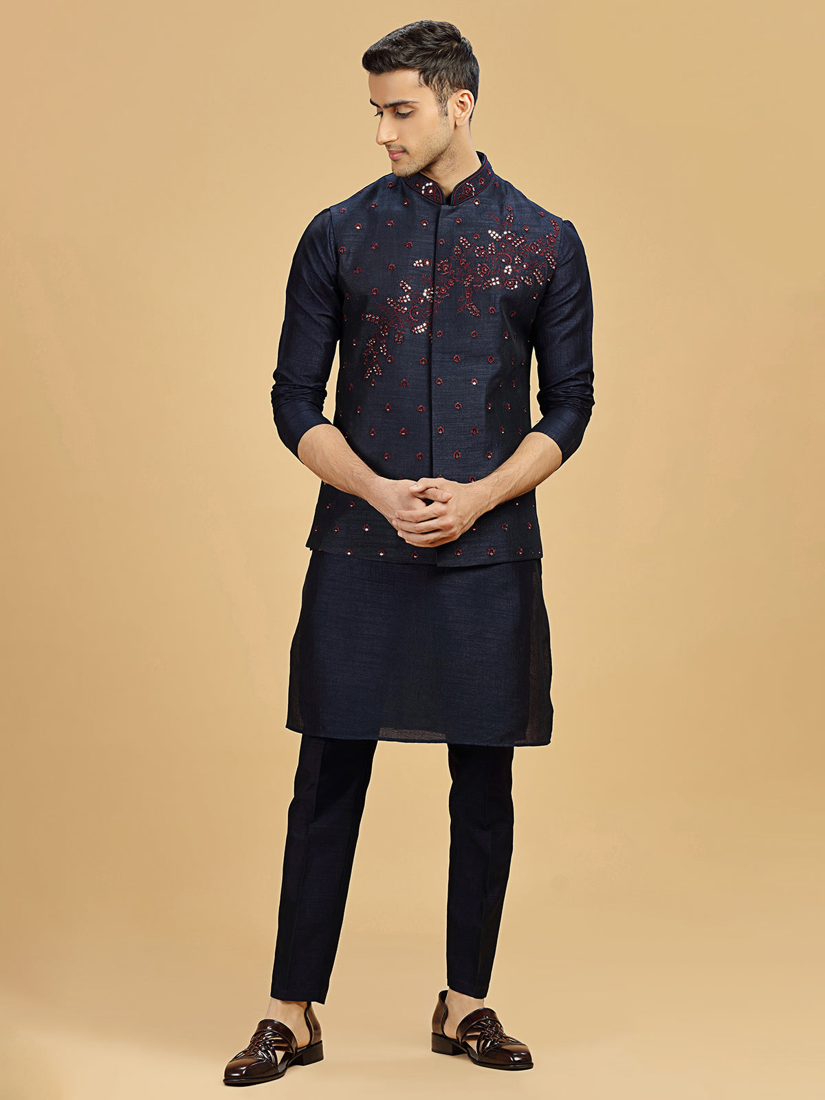 Amazing navy wedding look silk waistcoat set