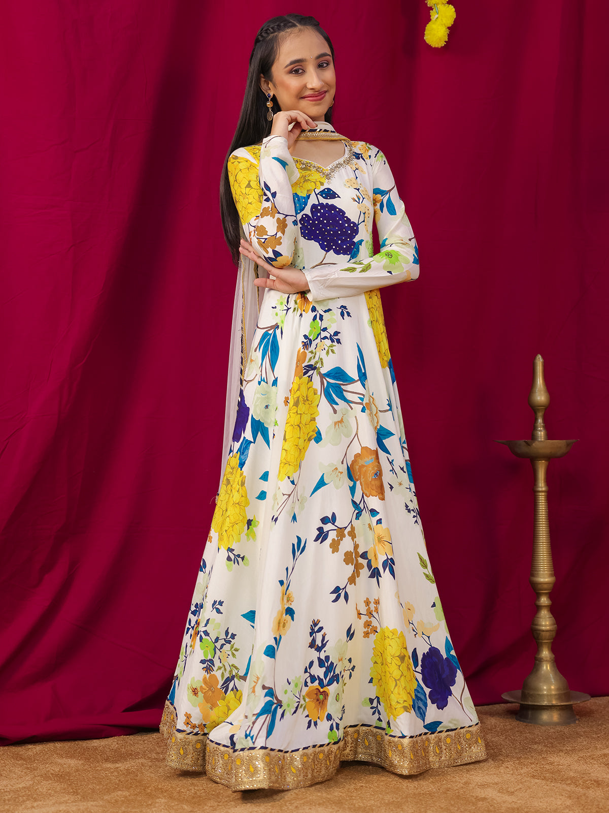 Amazing white printed anarkali suit