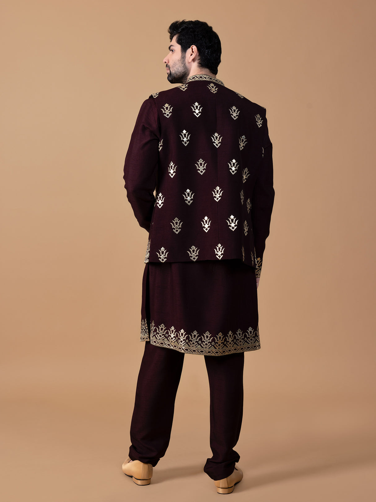 Amazing wine raw silk waistcoat set