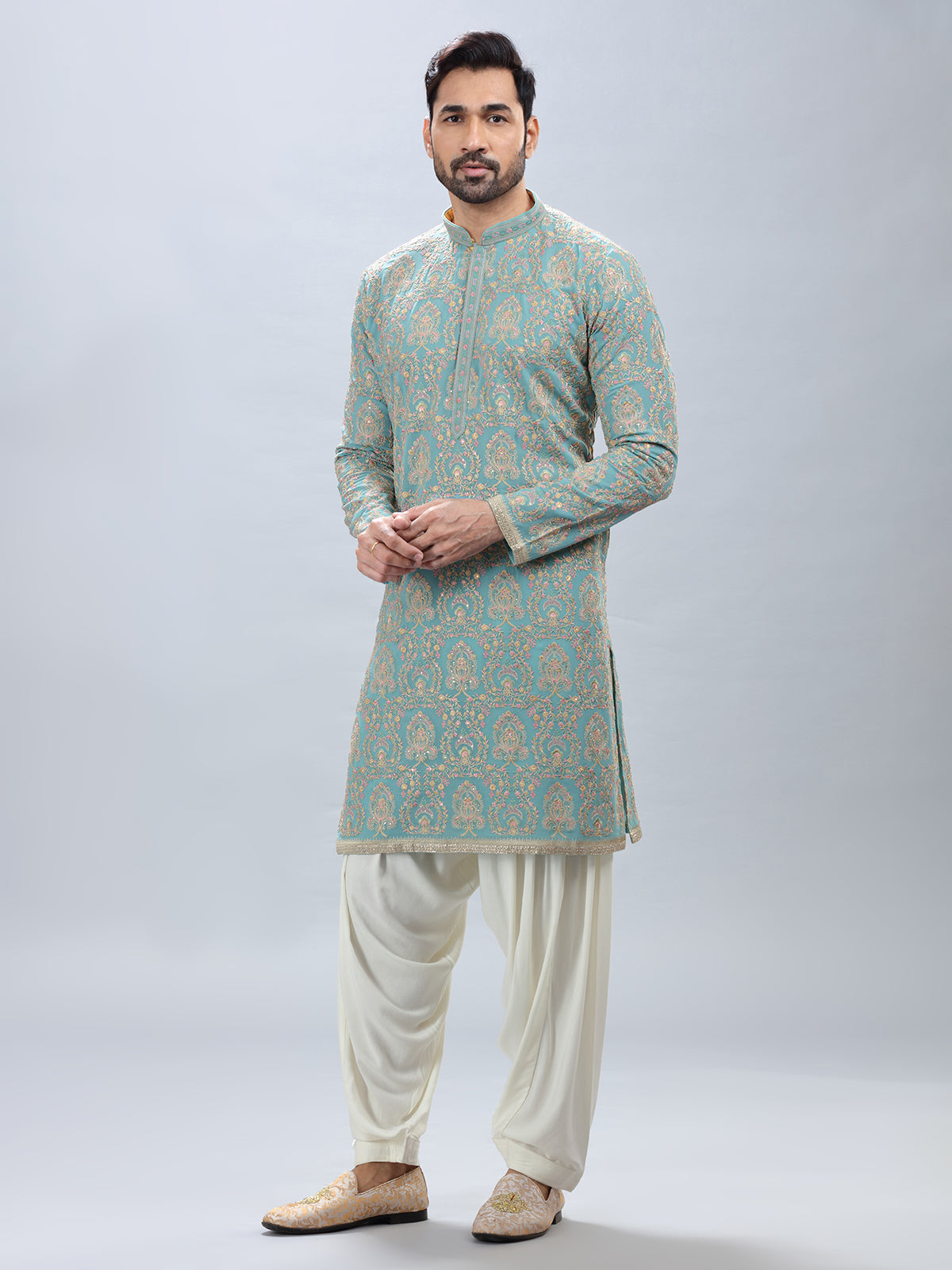 Aqua georgette festive special kurta set