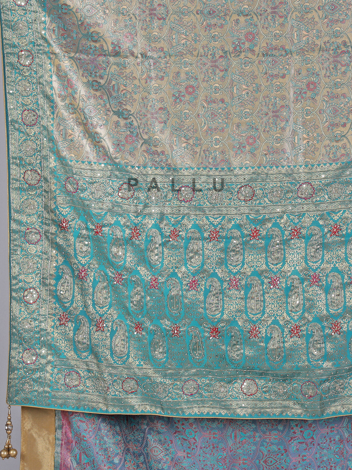 Aqua tissue silk kanjivaram heavy work saree
