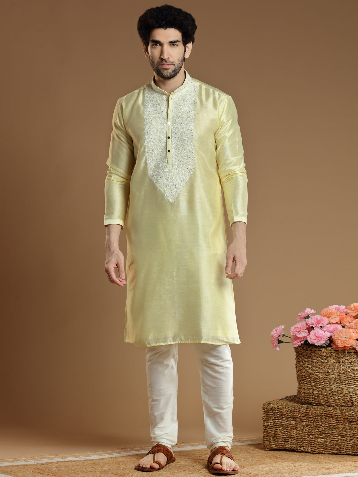 Attractive lime yellow silk kurta suit for festivals