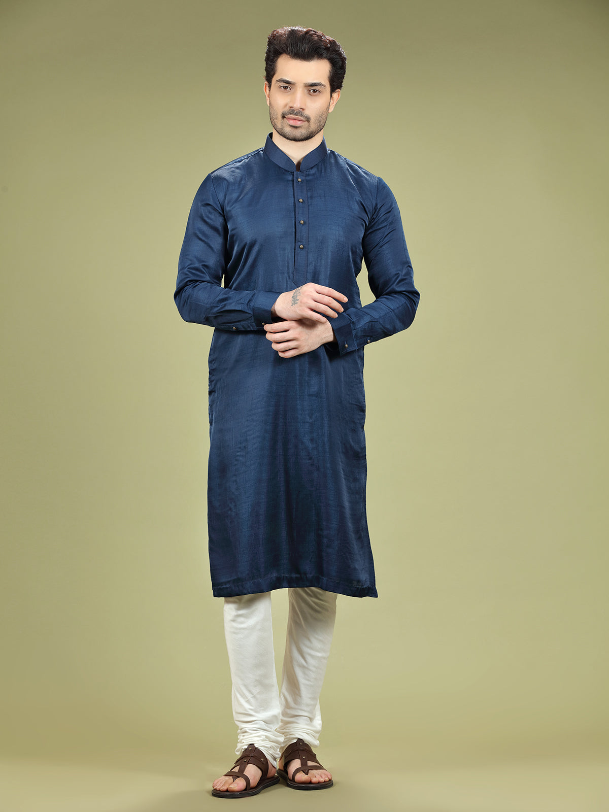 Attractive navy silk kurta suit